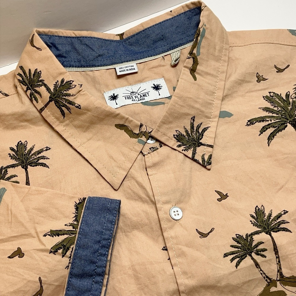 Free Planet Mens Shirt 4X Hawaiian Short Sleeve Button Up Vacation Resort Cruise